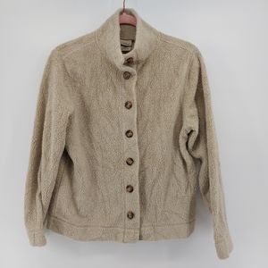 L.L. Bean Teddy Bear Fleece Cardigan Sweater Size Small
